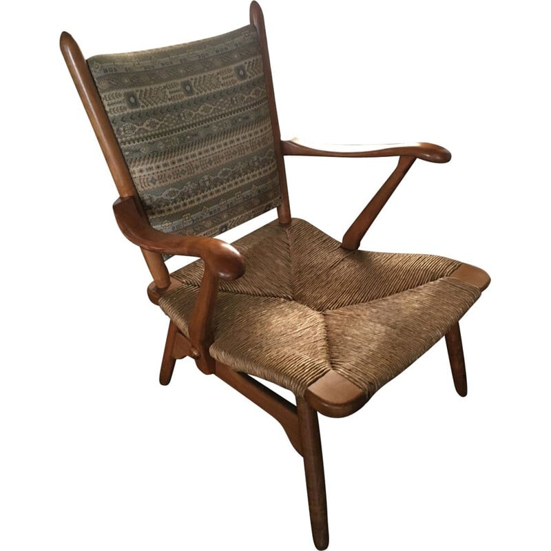 Dutch walnut vintage armchair from De Ster Gelderland, 1950s