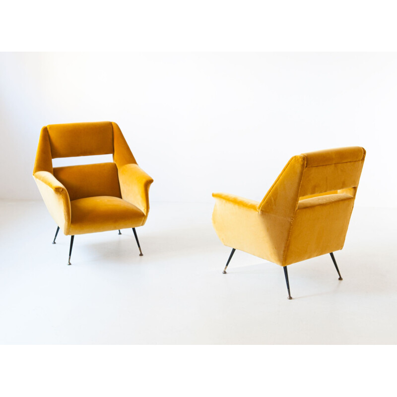 Pair of Vintage Italian Senape Velvet Lounge Chairs by Gigi Radice