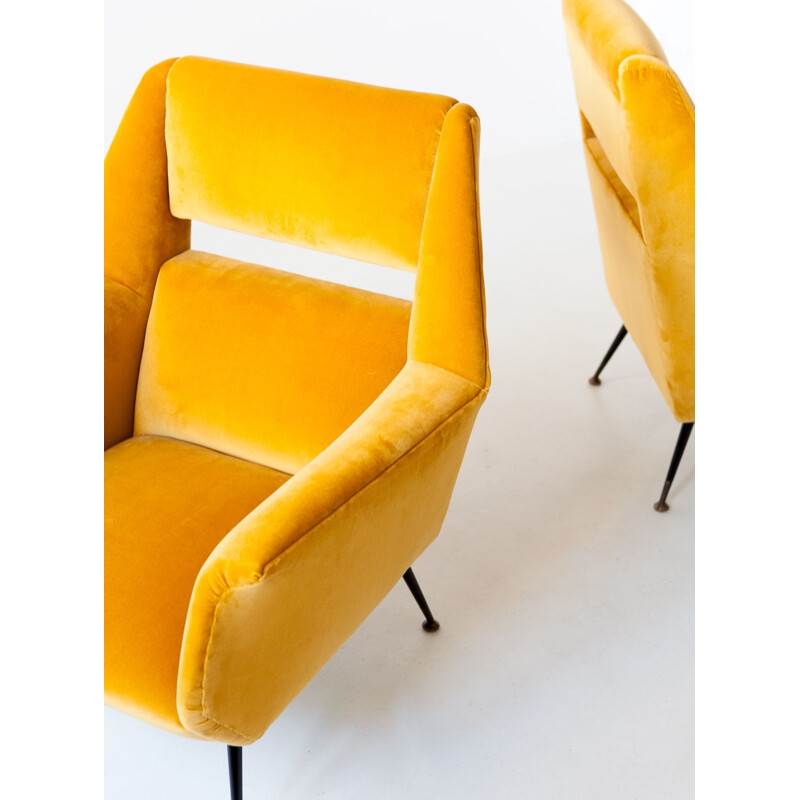 Pair of Vintage Italian Senape Velvet Lounge Chairs by Gigi Radice