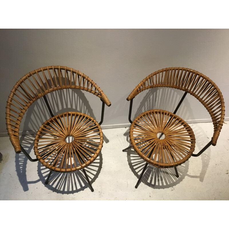 Set of 2 vintage rattan chairs by Dirk van Sliedregt from Rohe Noordwolde