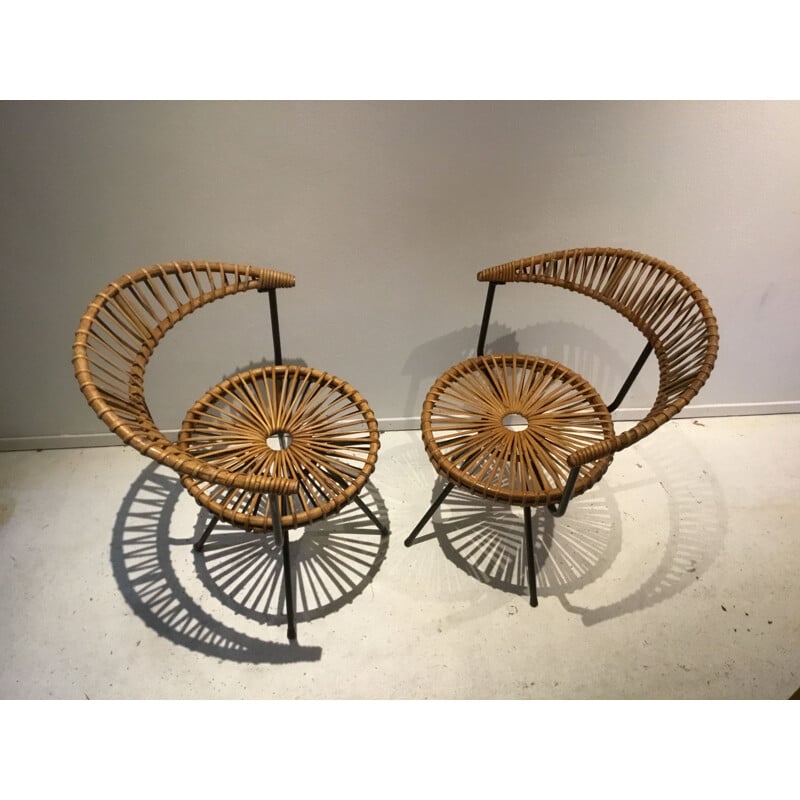 Set of 2 vintage rattan chairs by Dirk van Sliedregt from Rohe Noordwolde