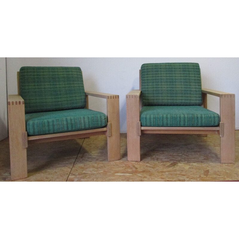 Pair of vintage natural oak armchairs from Esko Pajamiès