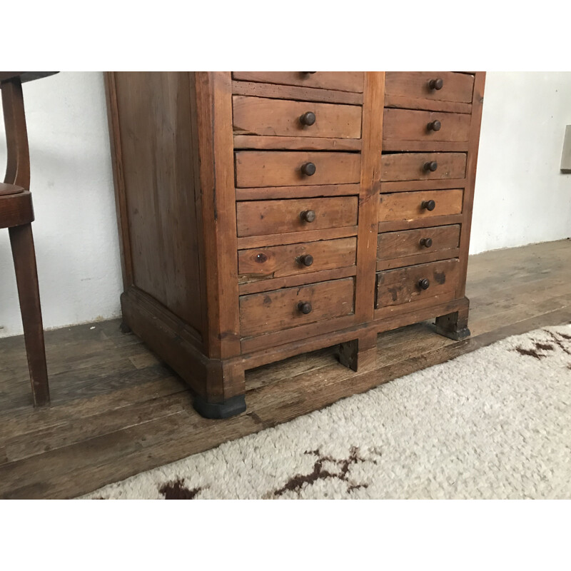 Vintage loom furniture with drawers in fir wood