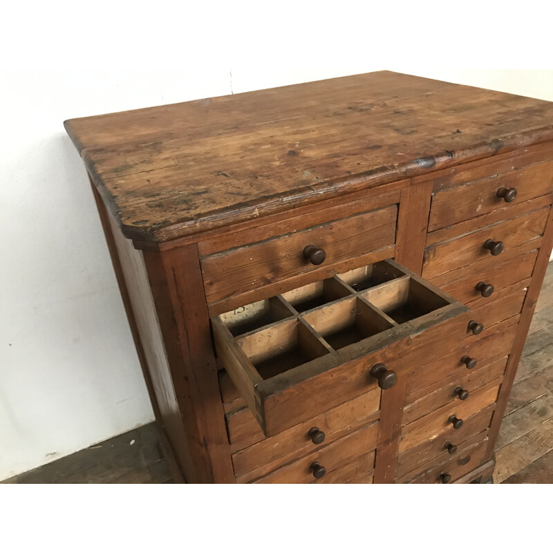 Vintage loom furniture with drawers in fir wood