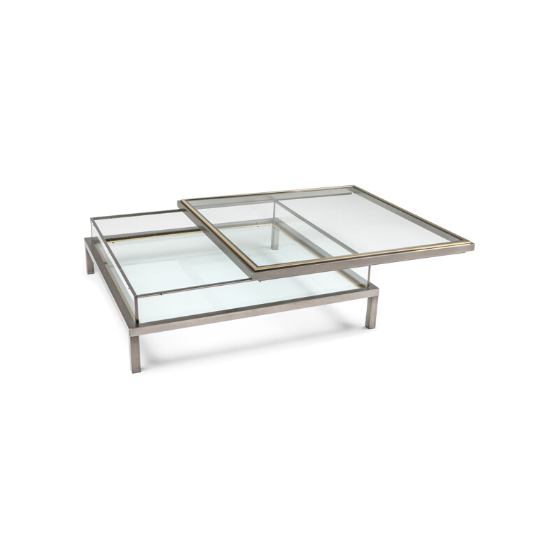 Vintage sliding coffe table in chrome and brass by Maison Jansen 1970