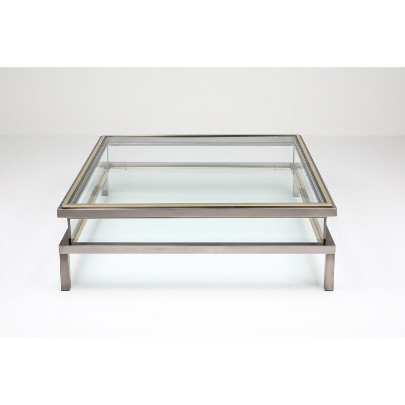 Vintage sliding coffe table in chrome and brass by Maison Jansen 1970