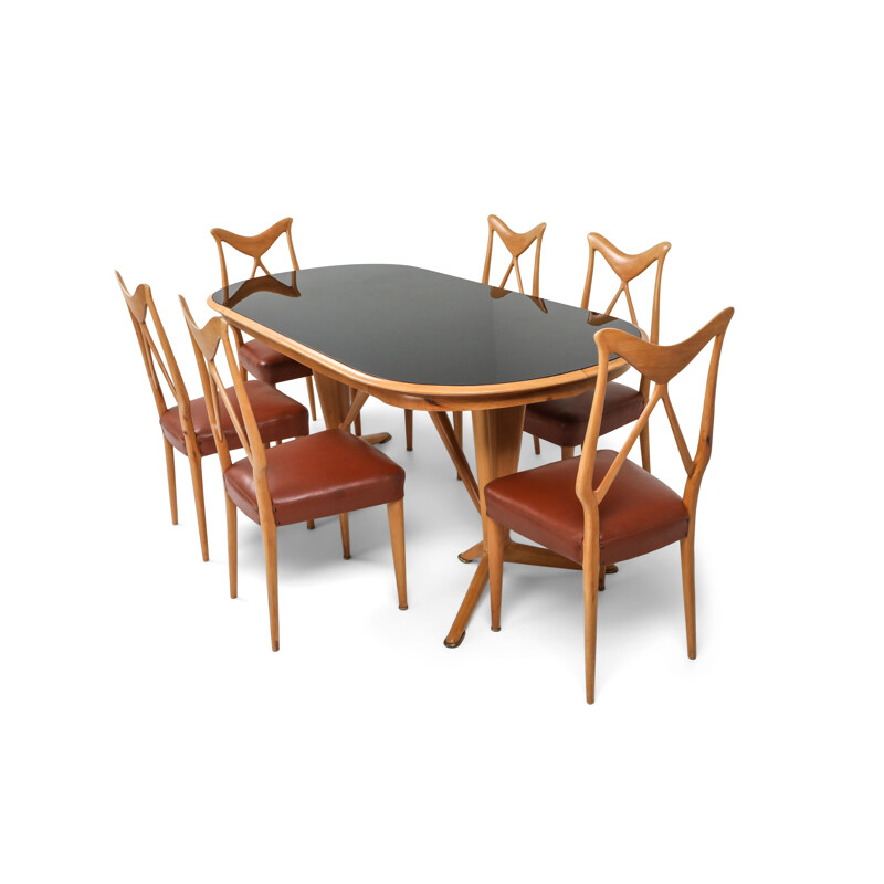 Oak vintage dining table in the style of Gio Ponti, 1970s